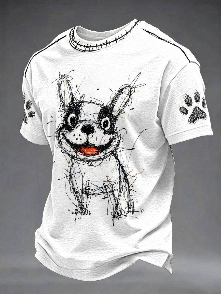 Camiseta Casual Divertida Unissex com Estampa de Grafite e Cachorro