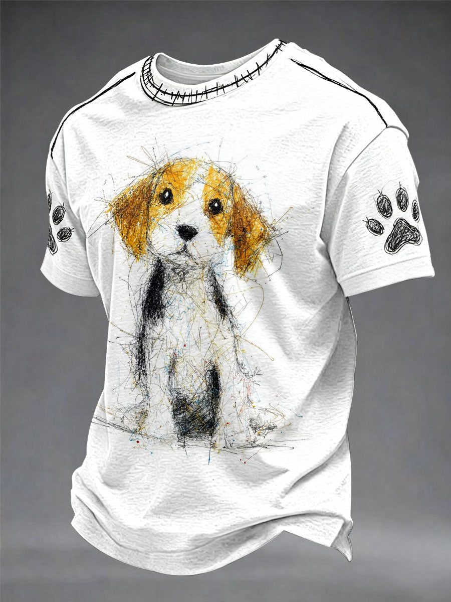 Camiseta Casual Divertida Unissex com Estampa de Grafite e Cachorro