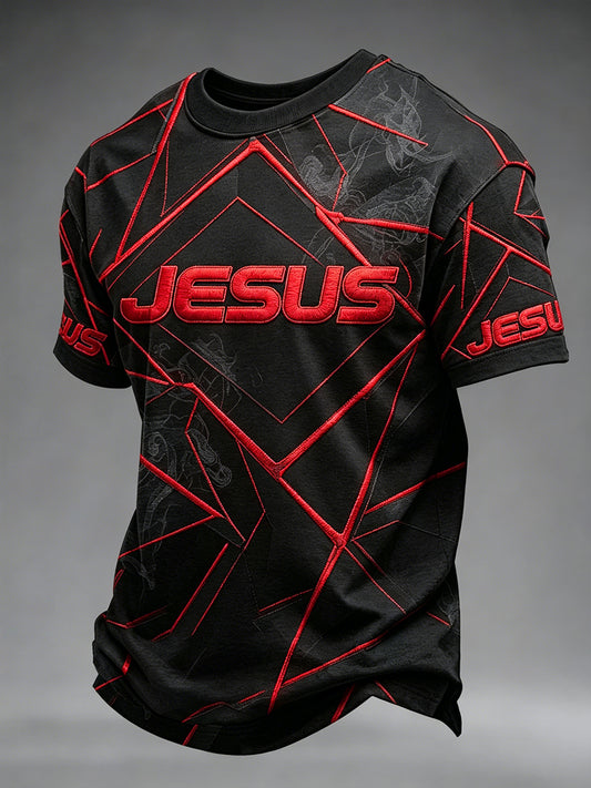 Camiseta masculina cristã com estampa de cruz de Jesus e mangas curtas