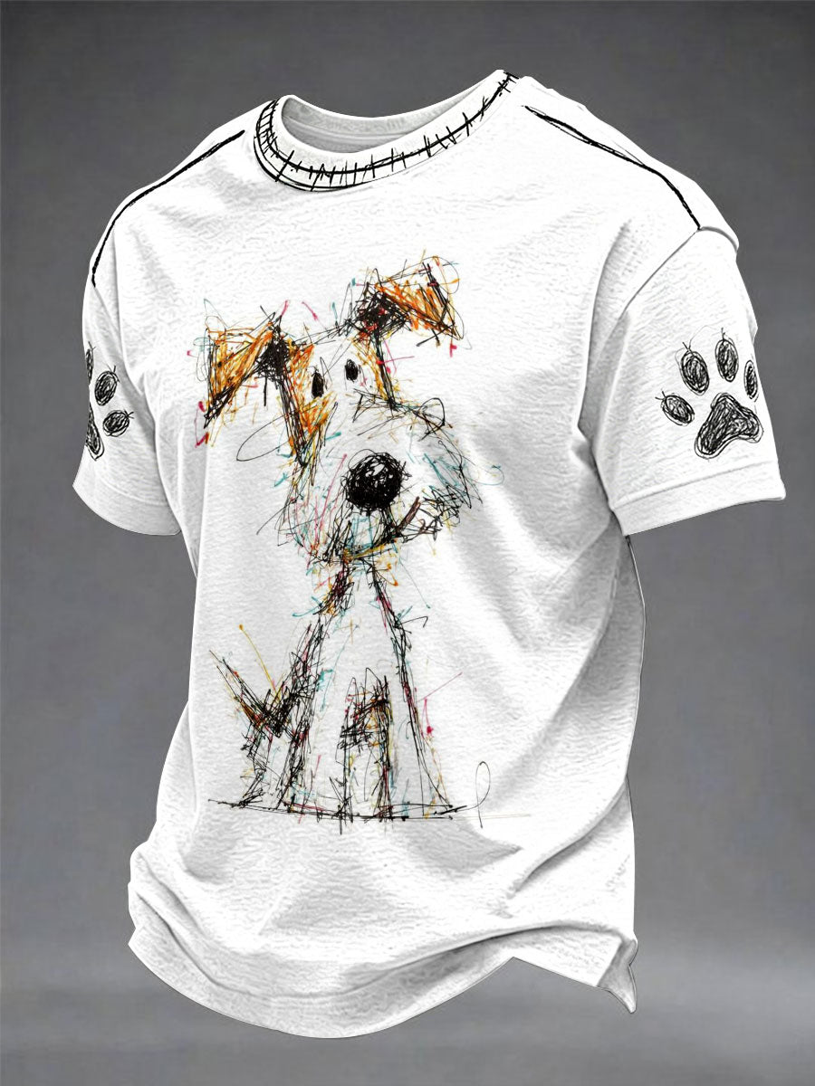 Camiseta Casual Divertida Unissex com Estampa de Grafite e Cachorro