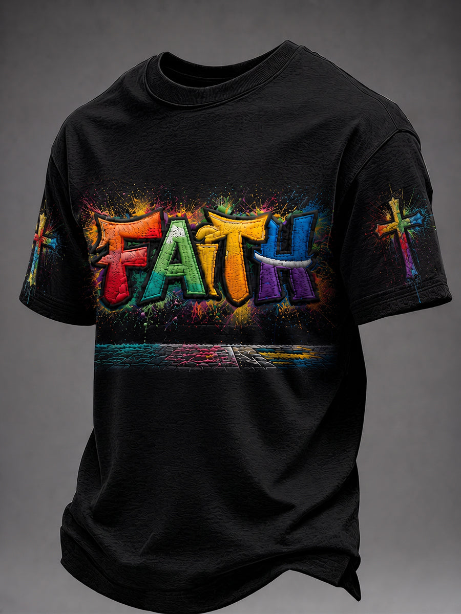 Fé Cristã Masculina Cruz T-shirt de Manga Curta