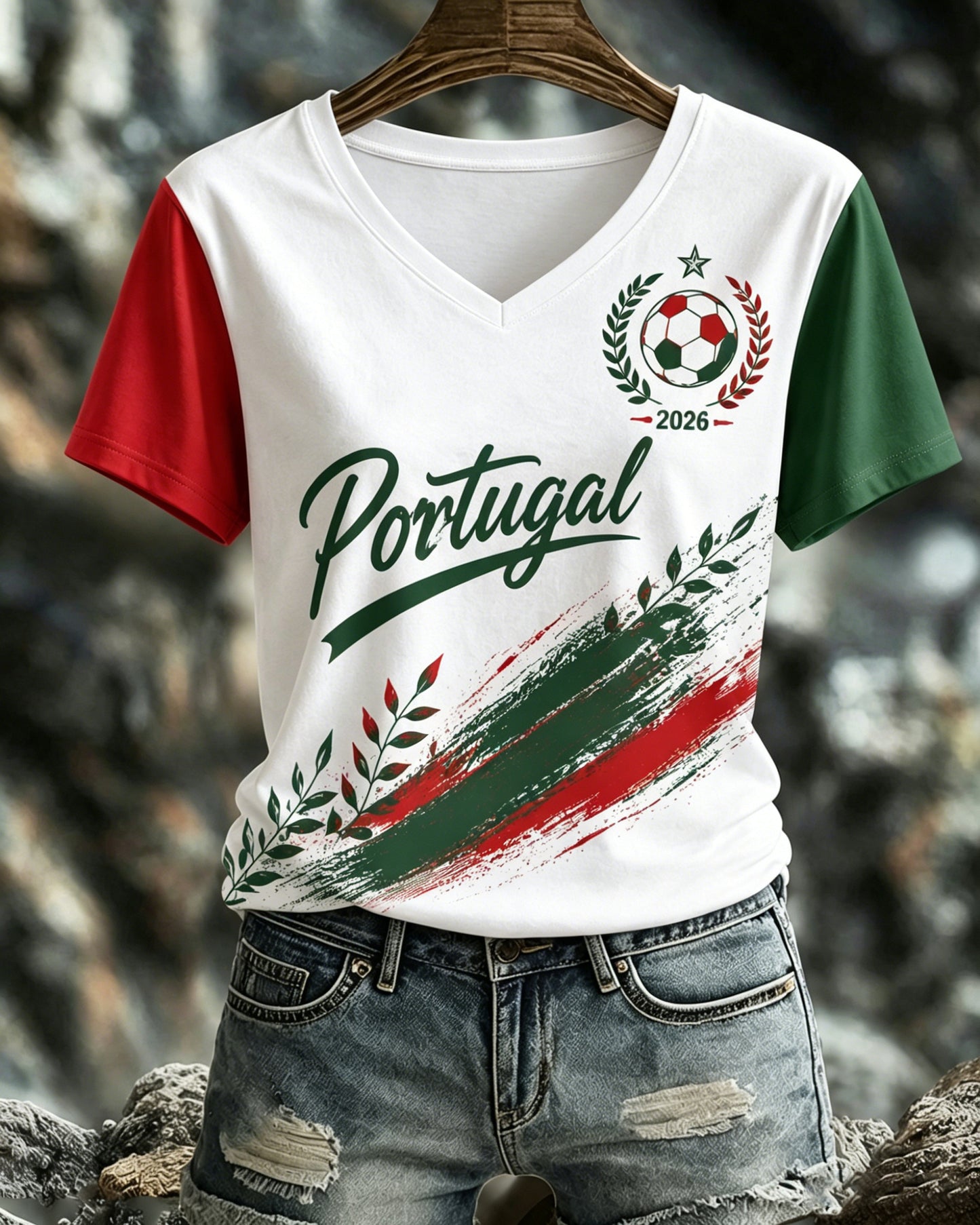 Camiseta com estampa artística de torcida em partida de futebol feminino português
