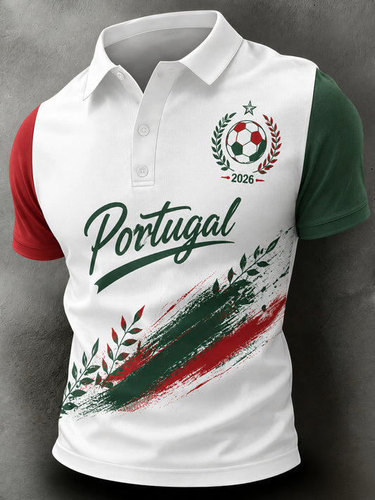 Camisa polo com estampa artística para torcida de futebol da seleção portuguesa masculina