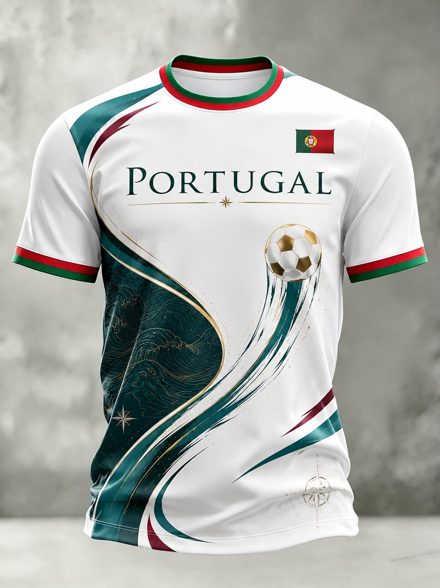 Camiseta com estampa artística de torcida para jogos de futebol da seleção portuguesa masculina