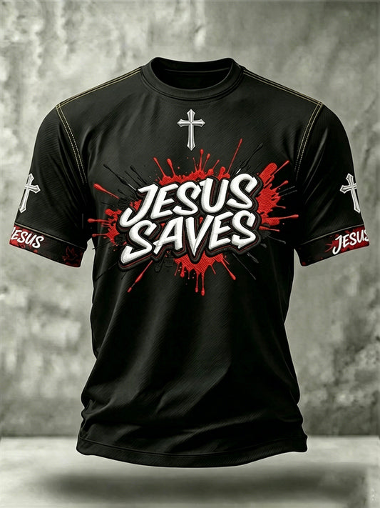 Jesus cristão dos homens salva cruz camiseta de manga curta