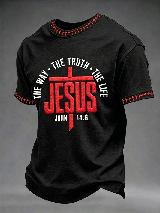 Men's Christian Jesus O Caminho a Verdade A Vida João 14:6 Cruz Manga Curta T-shirt