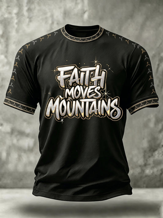 Fé cristã dos homens pode move montanhas cruz t-shirt manga curta