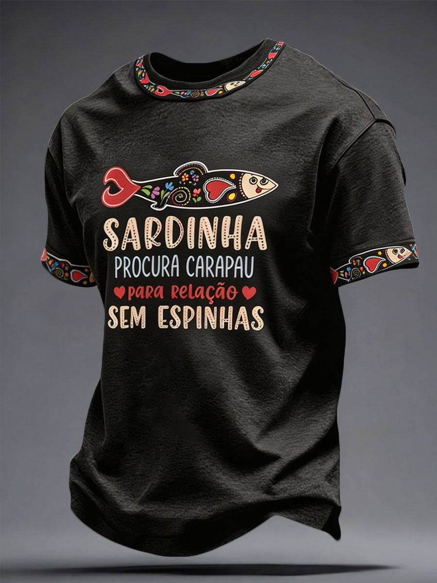 T-shirt Masculina Santos Populares Sardinha Arte Estampada