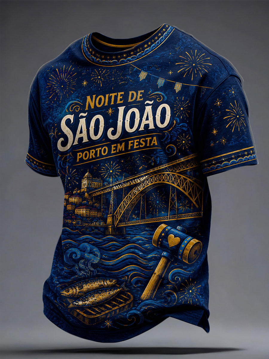 Camiseta masculina Santos Populares com estampa artística de sardinha
