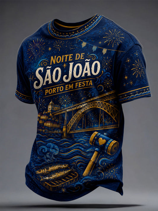 Camiseta masculina Santos Populares com estampa artística de sardinha