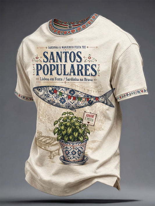 T-shirt Masculina Santos Populares Sardinha Arte Estampada