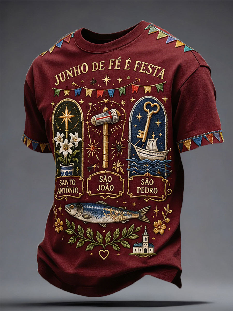 Camiseta masculina Santos Populares com estampa artística de sardinha