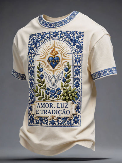 Camiseta masculina Santos Populares com estampa artística de sardinha