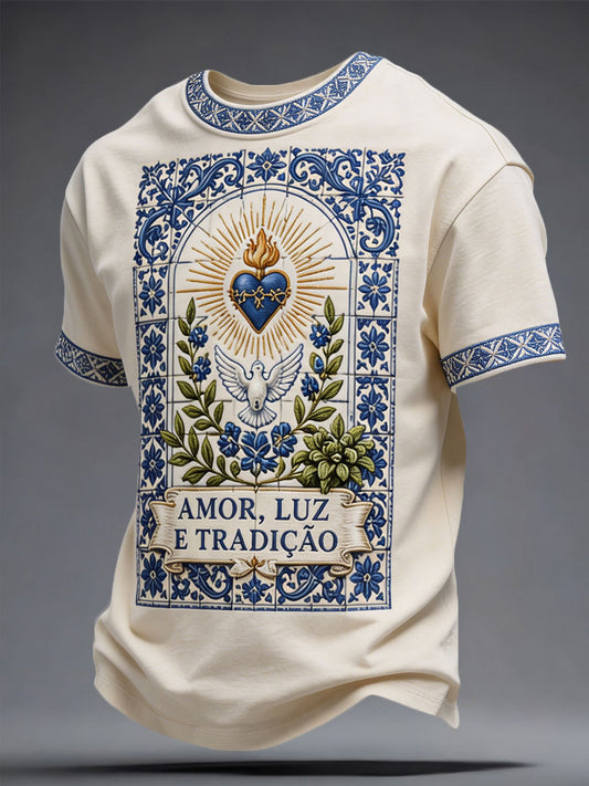 Camiseta masculina Santos Populares com estampa artística de sardinha