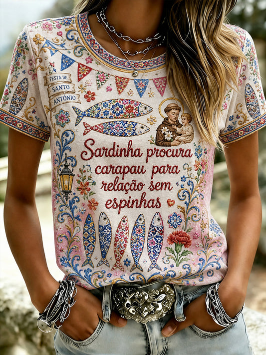 Camiseta de manga curta de Portugal Saint Anthony's Day feminino