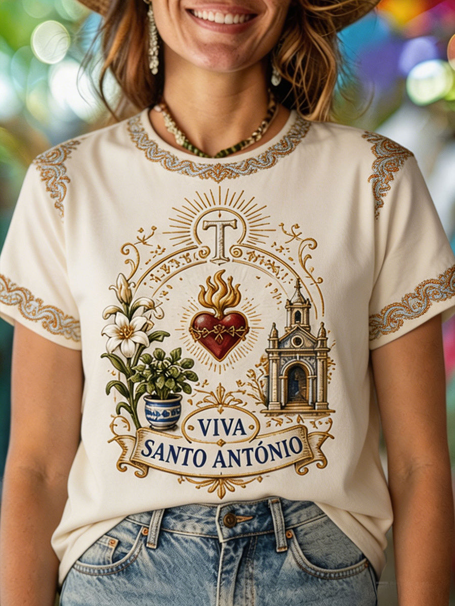 Women's Santos Populares Sardinha Arte Impressa T-shirt