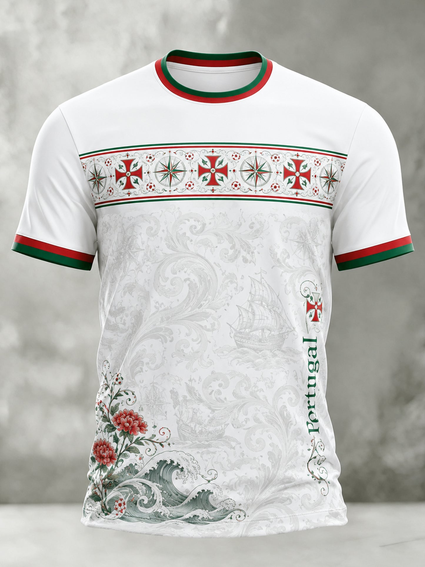 Camiseta com Estampa Artística de Jogo de Futebol da Seleção Portuguesa Masculina