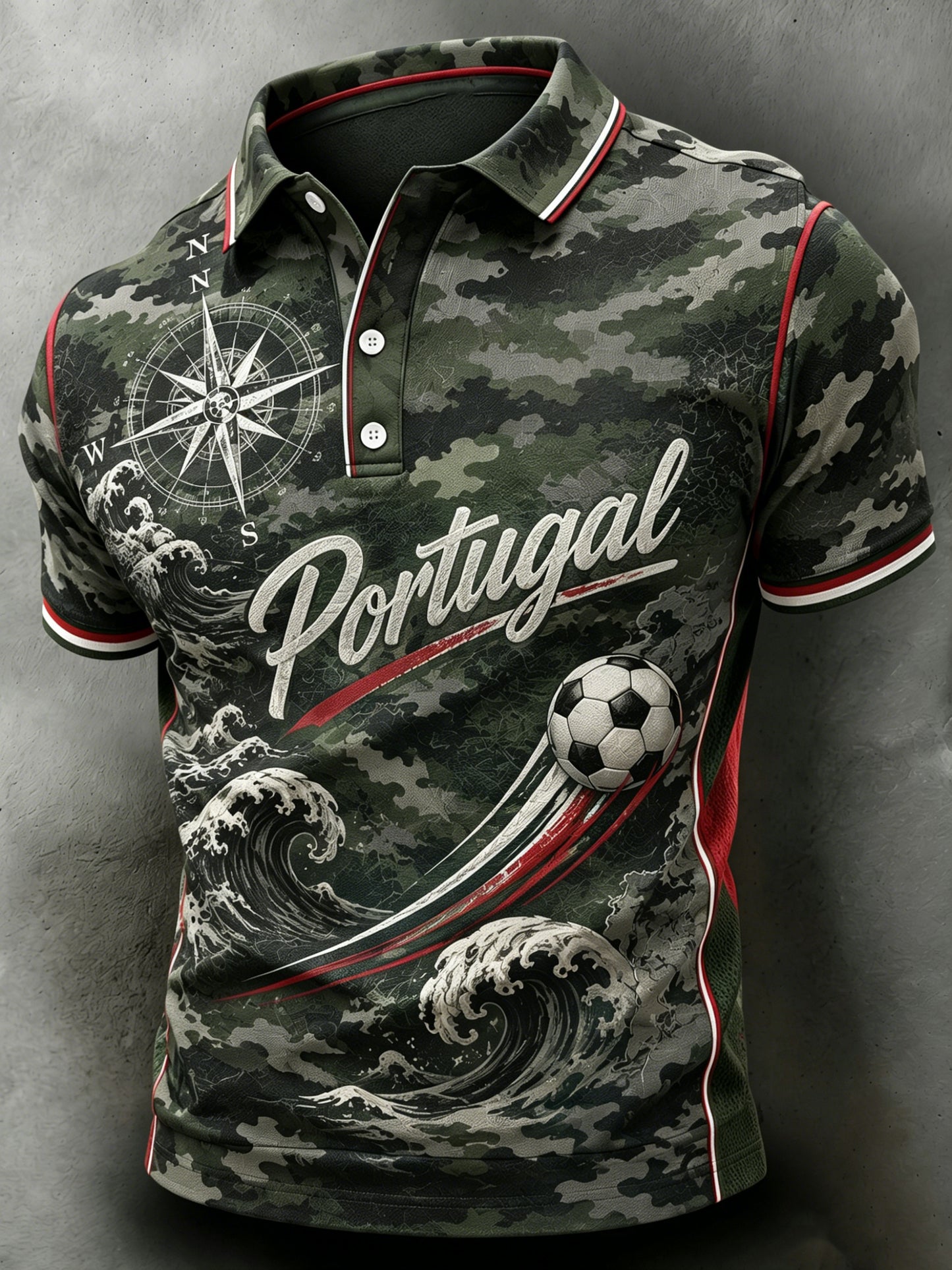 Camisa polo com estampa artística do jogo de futebol masculino de Portugal