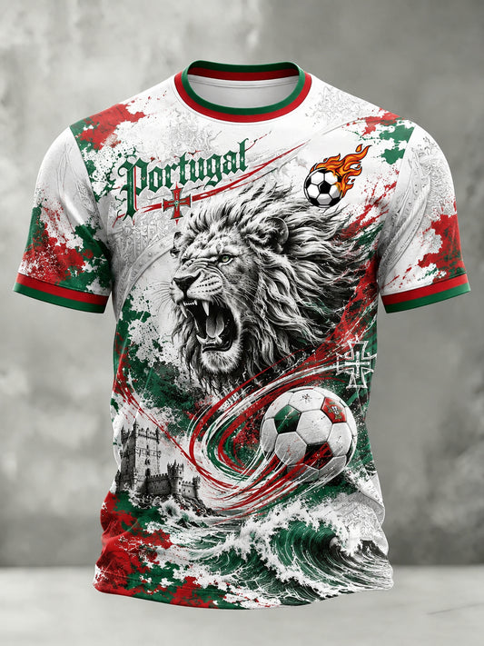 Camiseta com Estampa Artística de Jogo de Futebol da Seleção Portuguesa Masculina