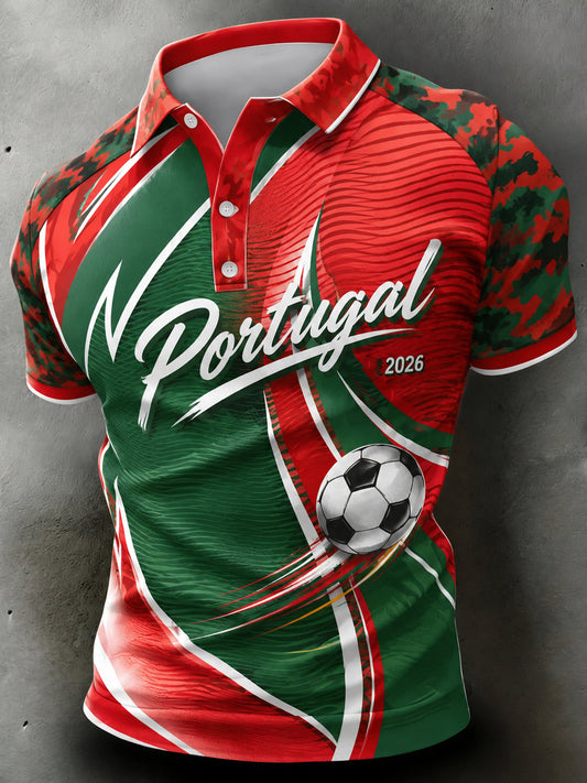 Camisa polo com estampa artística do jogo de futebol masculino de Portugal