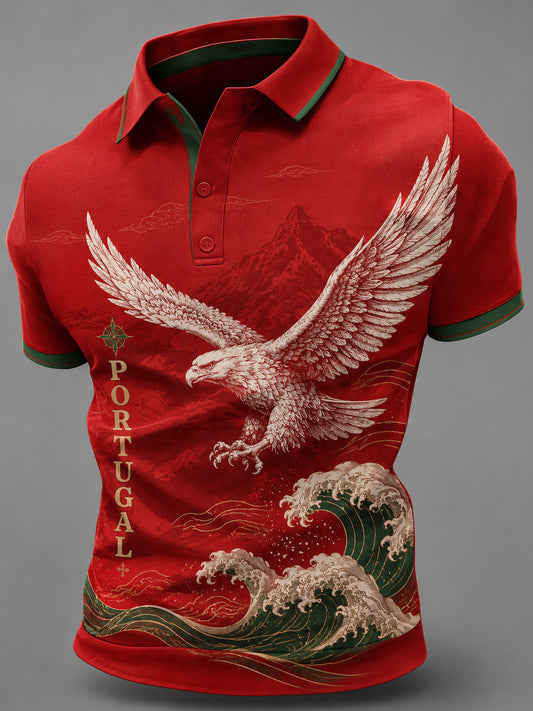 Polo com Estampa de Arte para Fãs de Futebol de Portugal – Masculino
