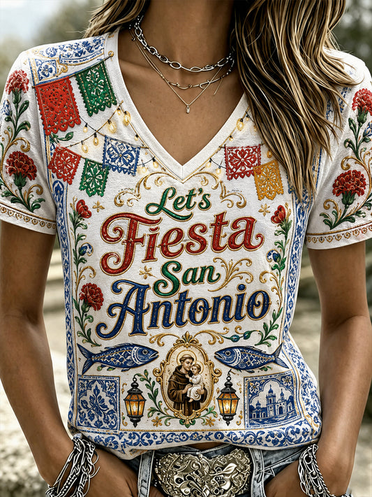 Women's Portugal Saint Anthony's Day Impresso Casual V-neck T-shirt