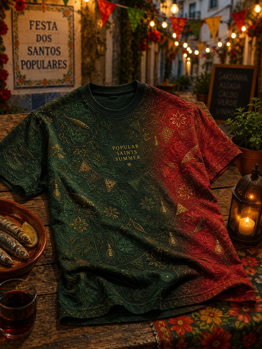 Camiseta masculina com estampa artística da Festa dos Santos Populares de Portugal