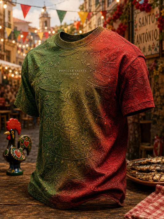 Camiseta masculina com estampa artística da Festa dos Santos Populares de Portugal