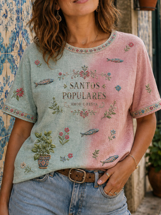 Blusas de Linho Estampadas com Arte da Festa dos Santos Populares de Portugal para Mulheres