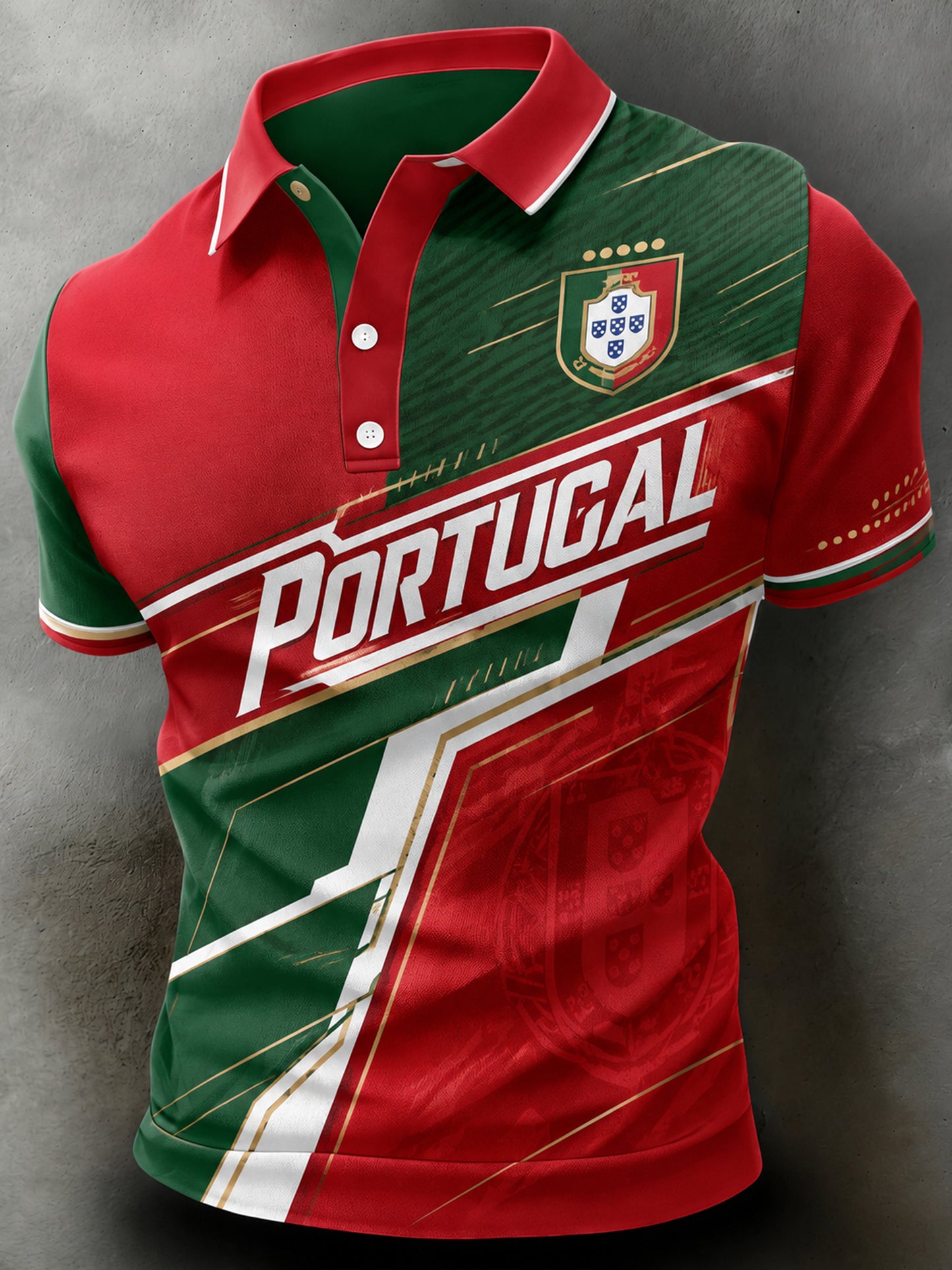 Camisa polo com estampa artística para torcida de futebol da seleção portuguesa masculina