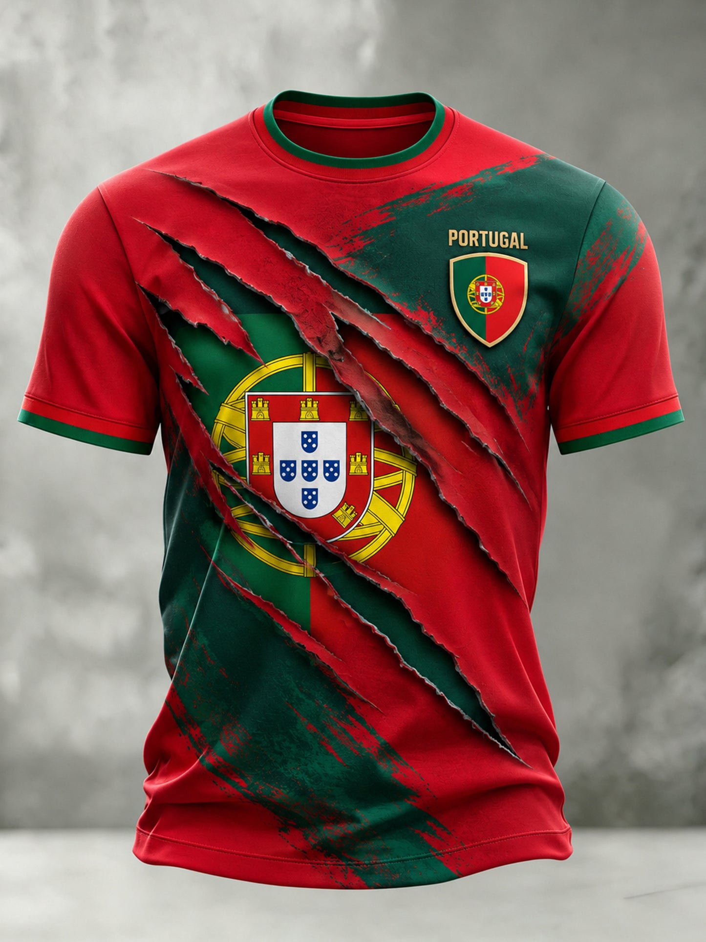 Camiseta com estampa artística de torcida para jogos de futebol da seleção portuguesa masculina