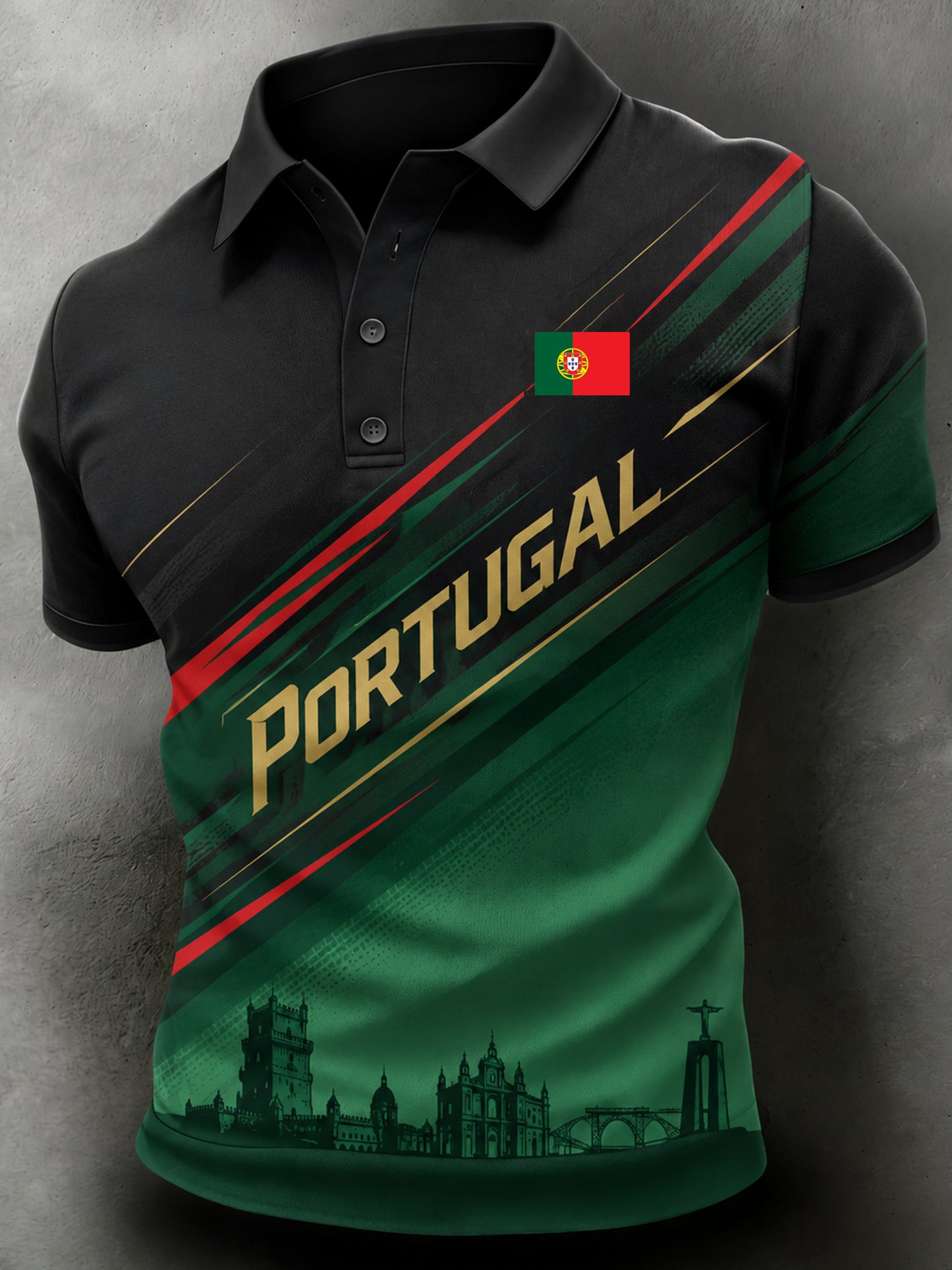 Camisa polo com estampa artística para torcida de futebol da seleção portuguesa masculina