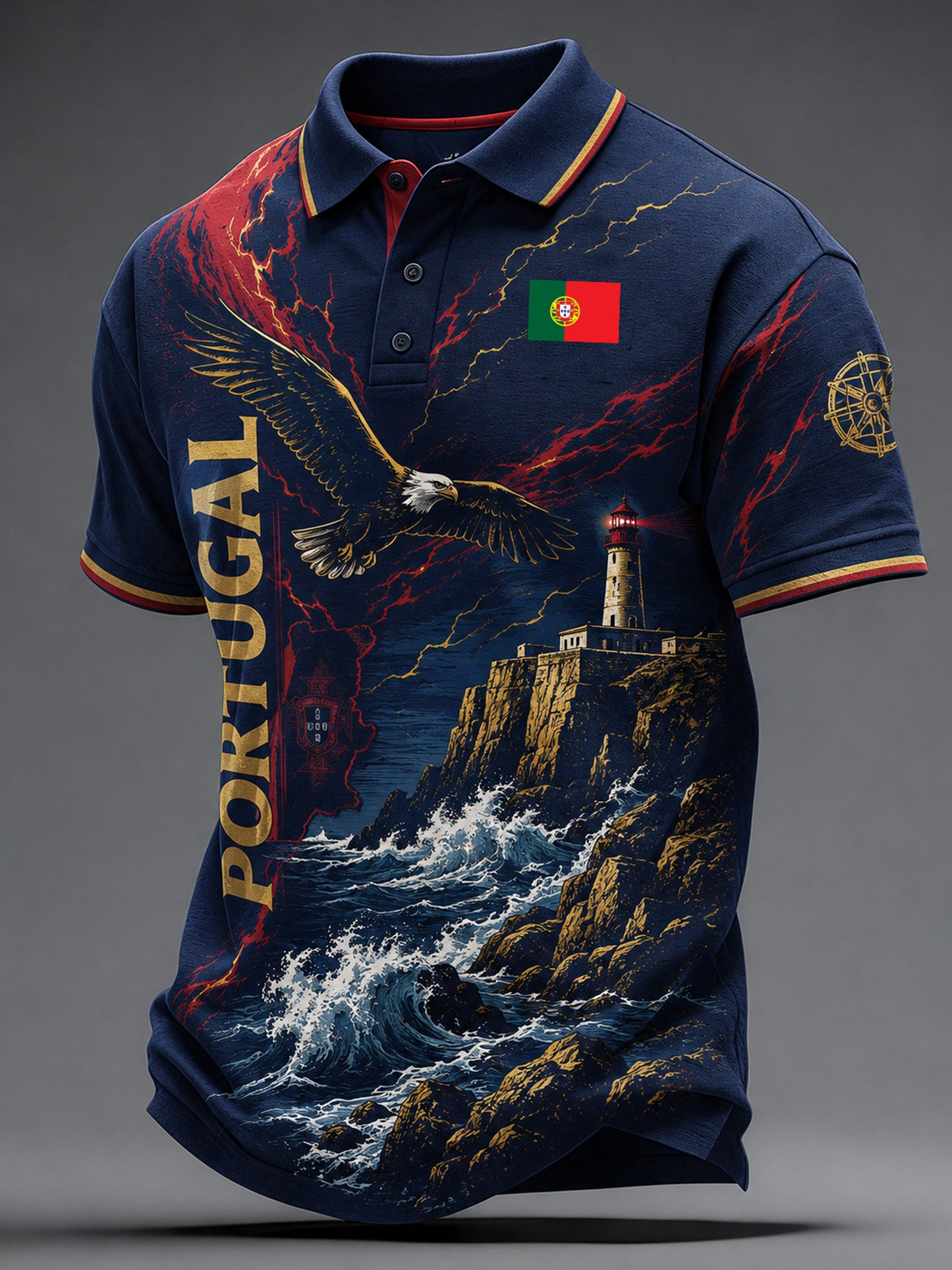 Camisa polo com estampa artística para torcida de futebol da seleção portuguesa masculina