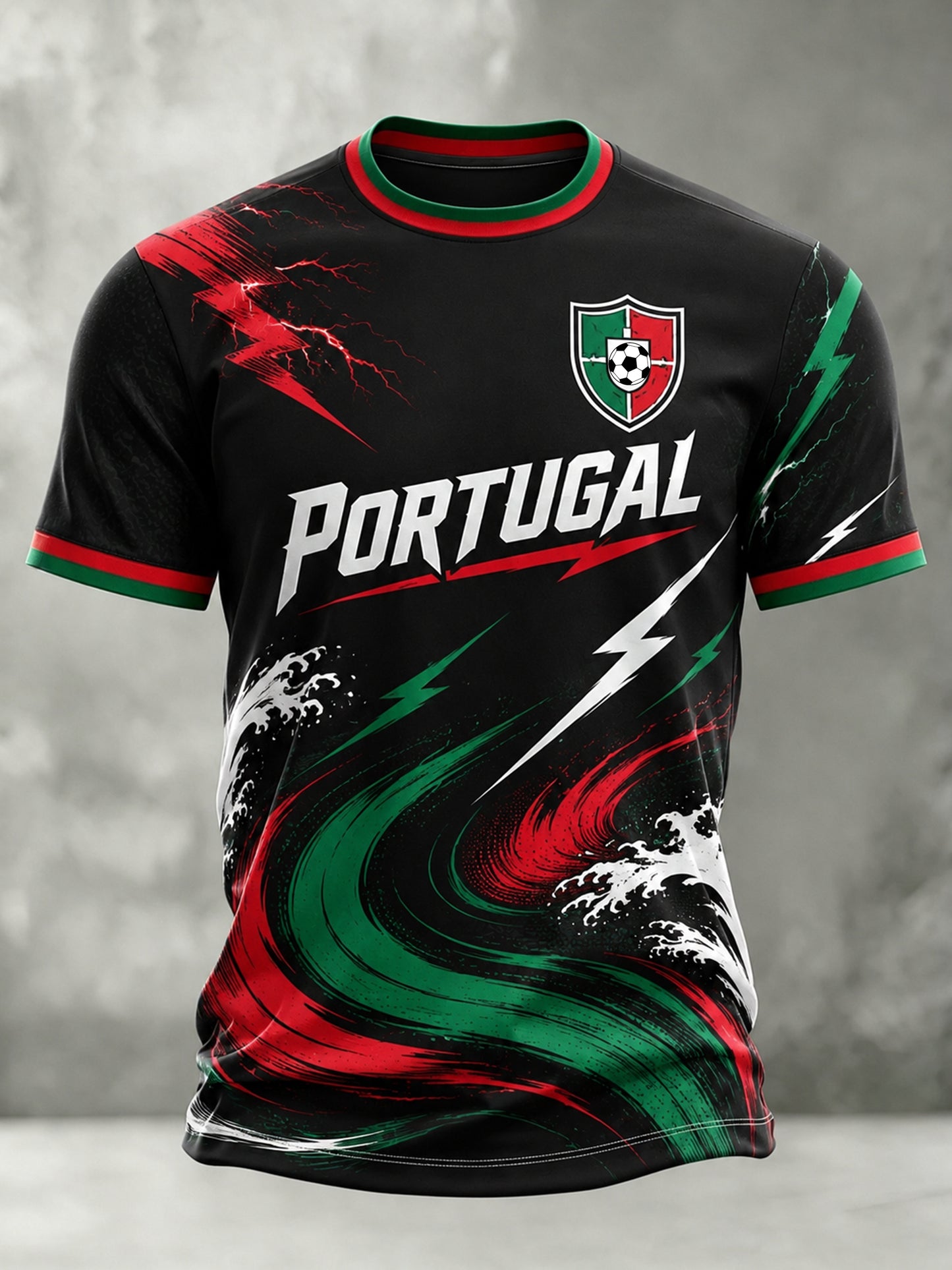 Camiseta com estampa artística de torcida para jogos de futebol da seleção portuguesa masculina