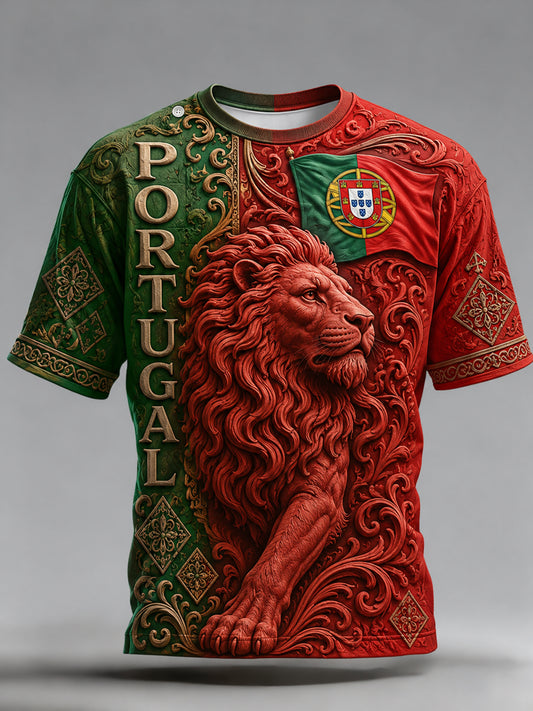 Camiseta masculina de torcida para jogos de futebol da seleção portuguesa, com estampa artística em relevo