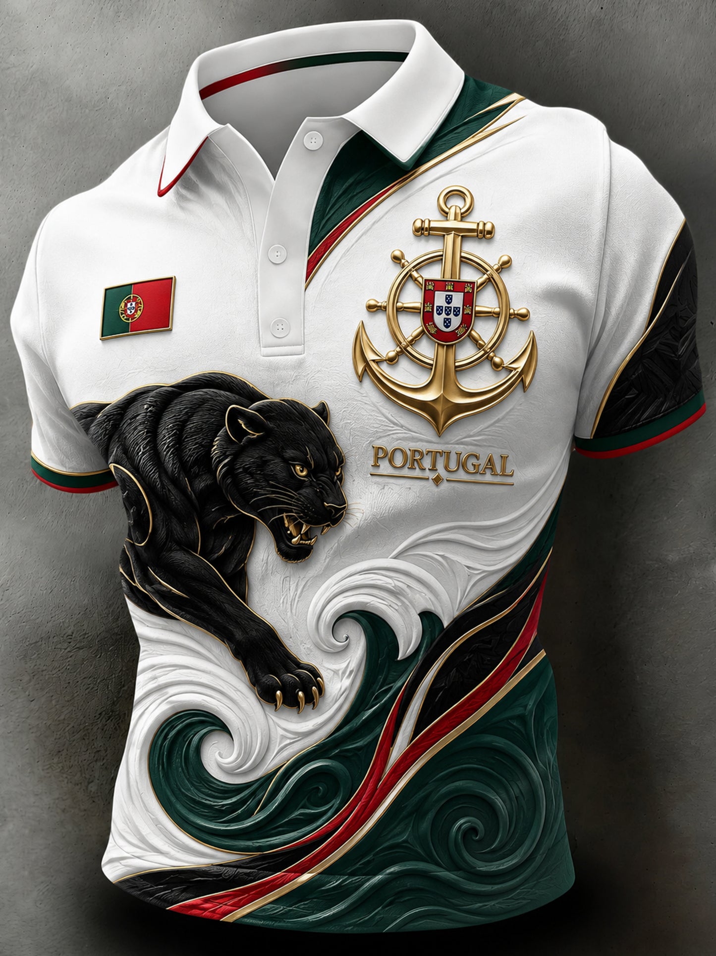 Camisa polo com estampa artística para torcida de futebol da seleção portuguesa masculina