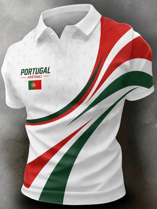 Camisa polo com estampa artística para torcida de futebol da seleção portuguesa masculina
