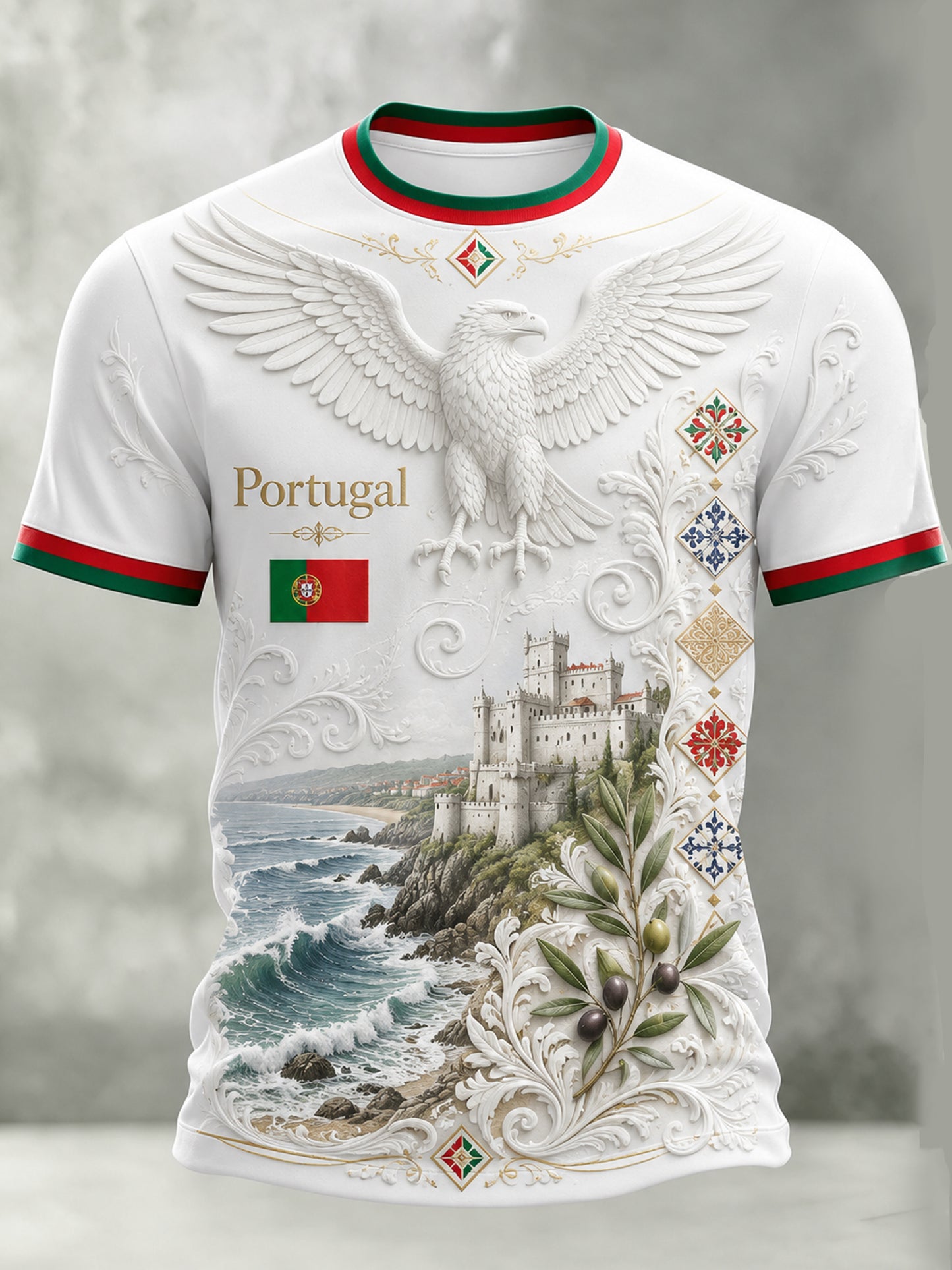 Camiseta com estampa artística de torcida para jogos de futebol da seleção portuguesa masculina