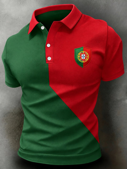 Camisa polo com estampa artística para torcida de futebol da seleção portuguesa masculina