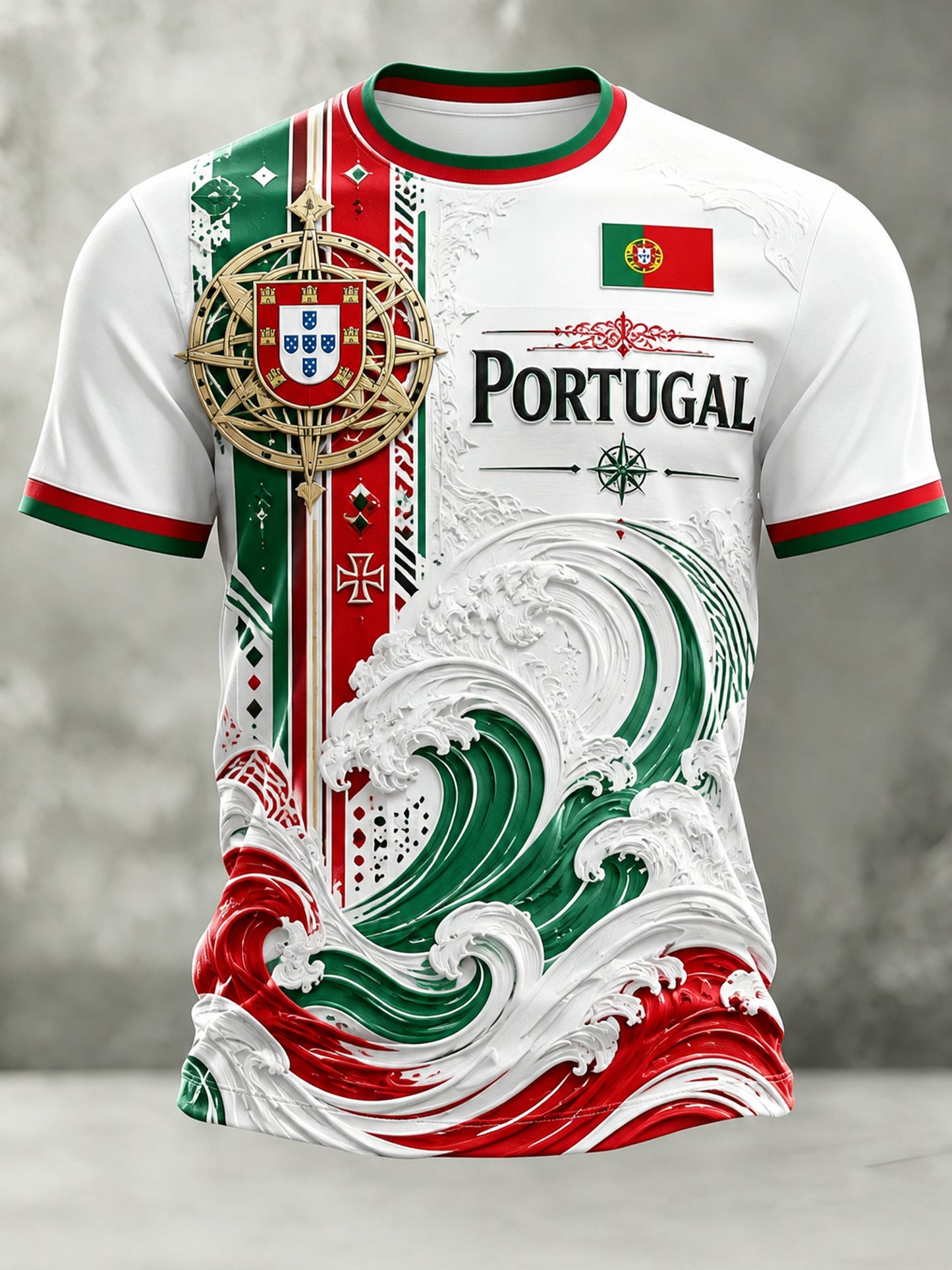 Camiseta com estampa artística de torcida para jogos de futebol da seleção portuguesa masculina