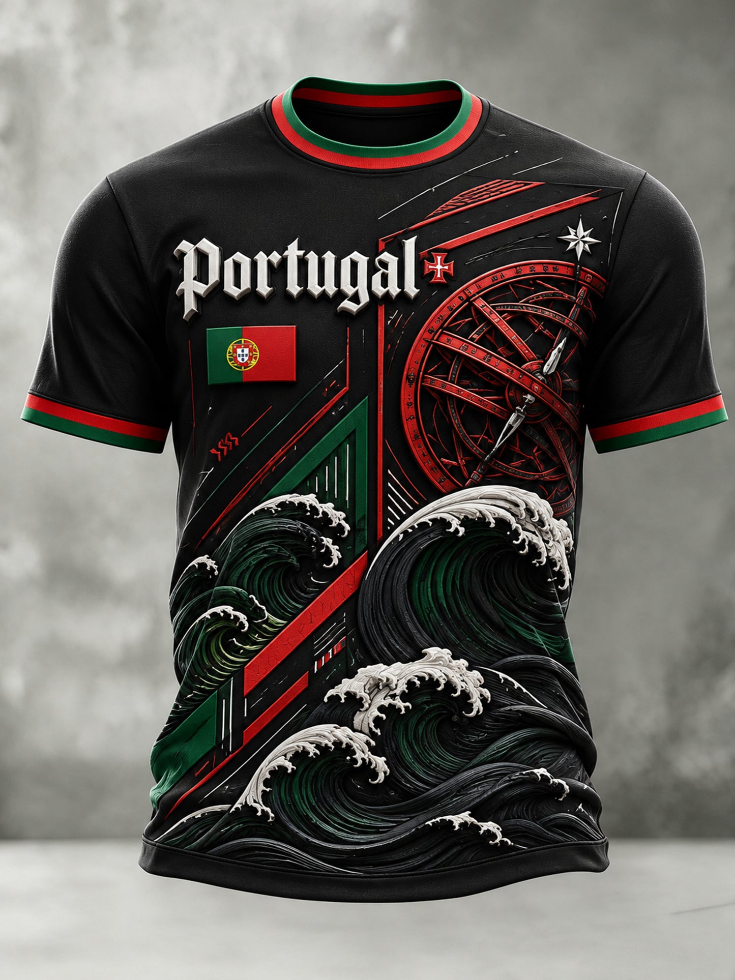 Camiseta com estampa artística de torcida para jogos de futebol da seleção portuguesa masculina
