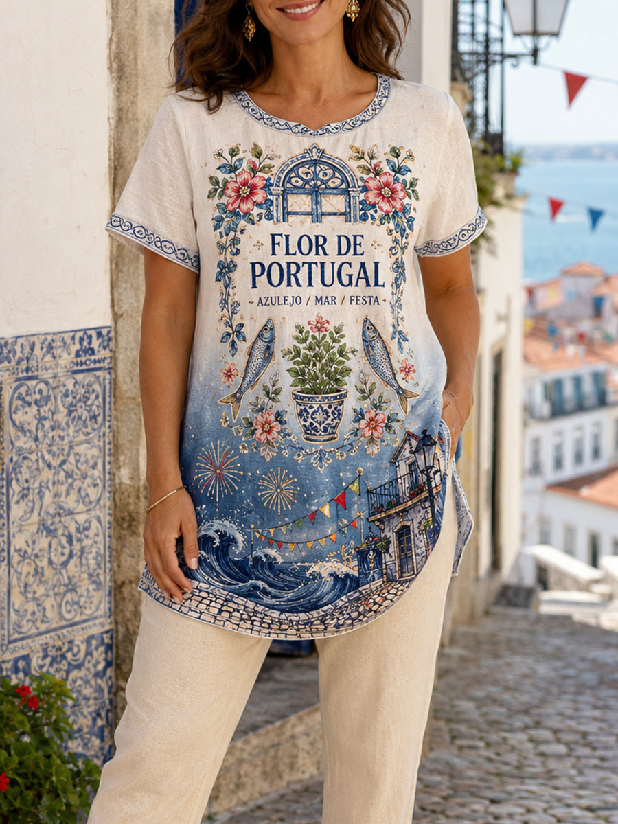 Blusas de Linho Estampadas com Arte do Festival das Mulheres dos Santos Populares
