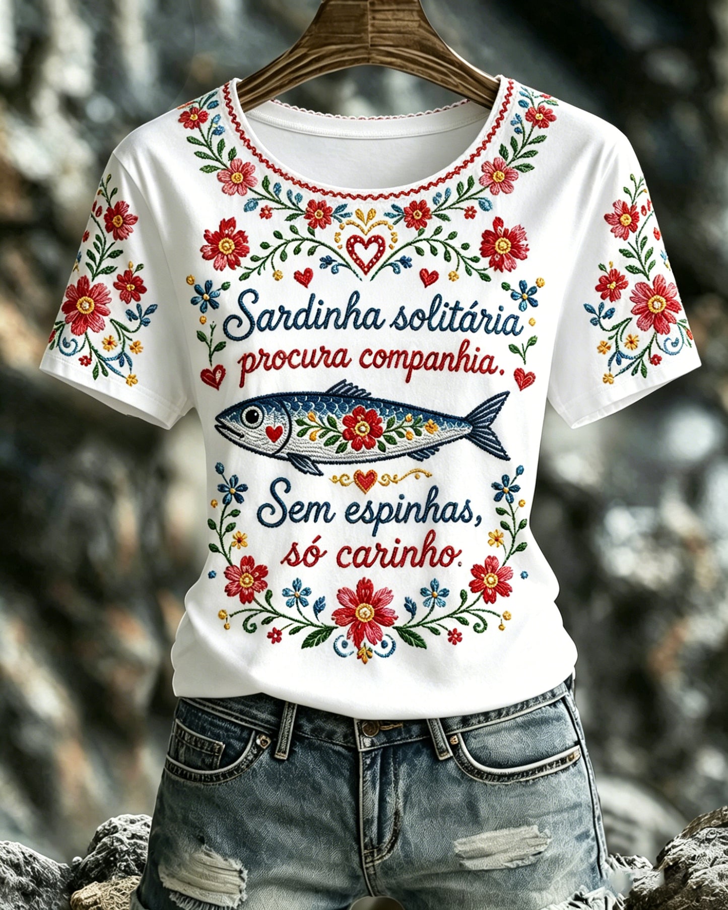 Camiseta com estampa artística comemorativa do Dia de Santo Antônio (Portugal) para mulheres