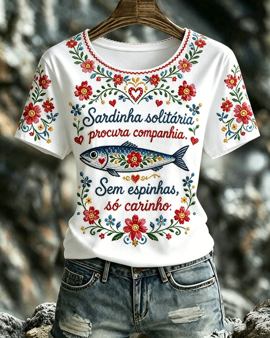 Camiseta com estampa artística comemorativa do Dia de Santo Antônio (Portugal) para mulheres