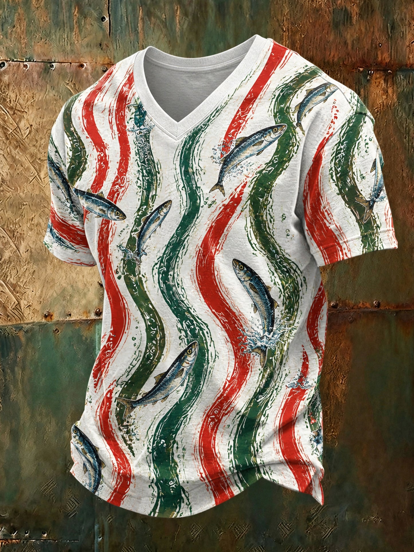Camiseta masculina em gola V com estampa artística comemorativa do Dia de Santo Antônio, em português