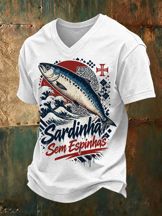 Camiseta com Decote V Artística Comemorativa do Dia de Santo António Masculino Português