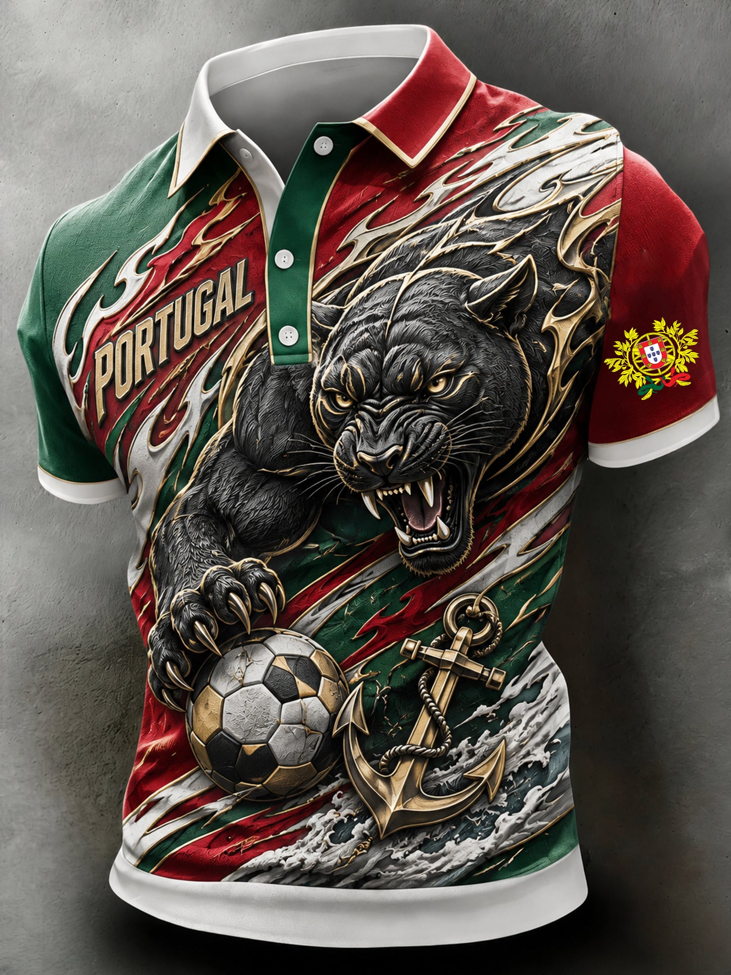 Camisa polo com estampa artística para fãs de futebol de Portugal – masculina