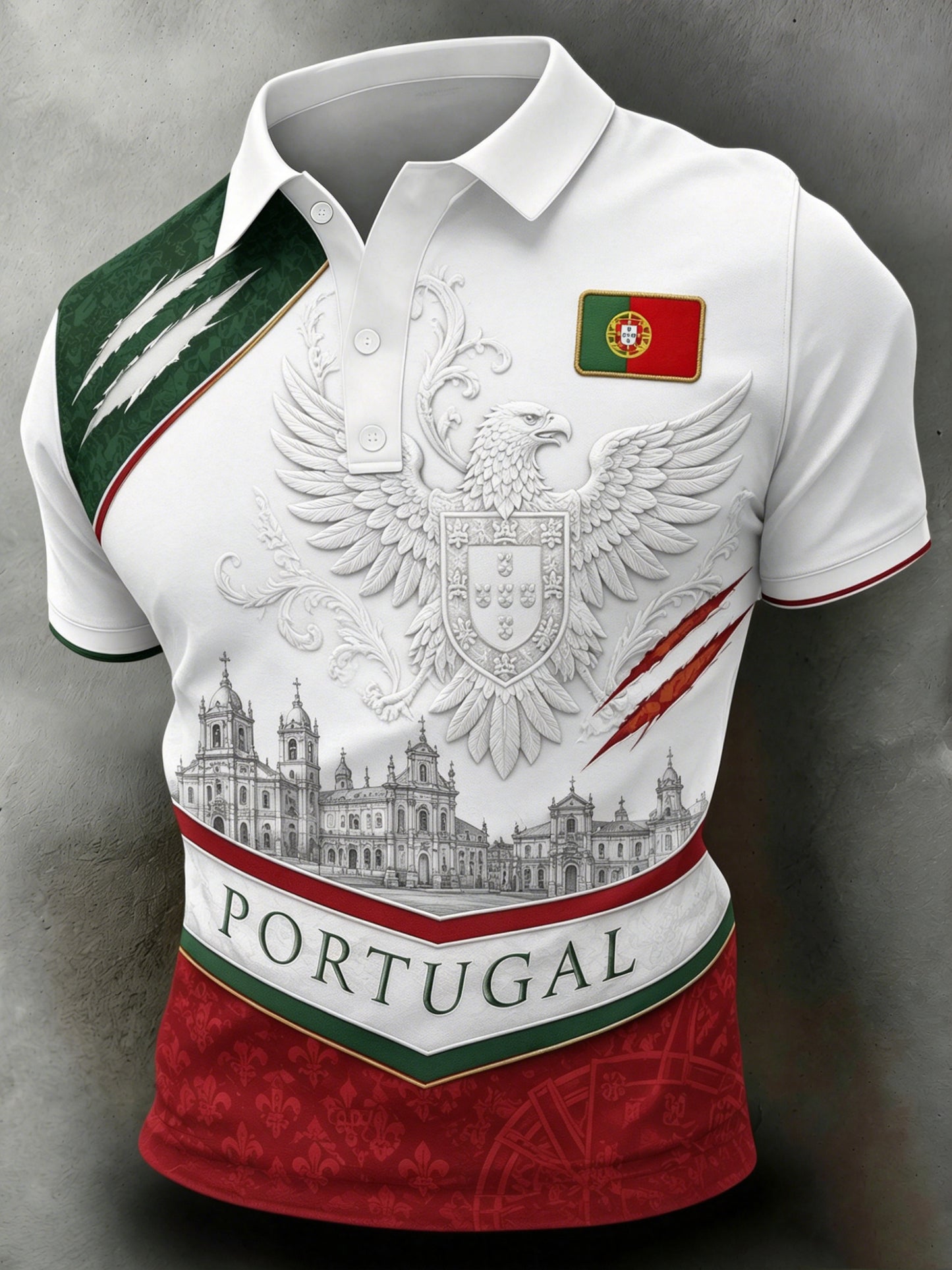 Camisa polo com estampa artística para fãs de futebol de Portugal – masculina
