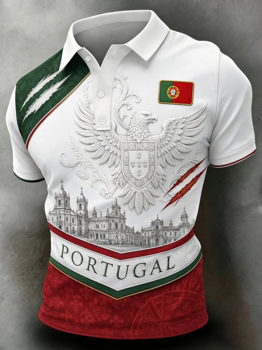 Camisa polo com estampa artística para fãs de futebol de Portugal – masculina