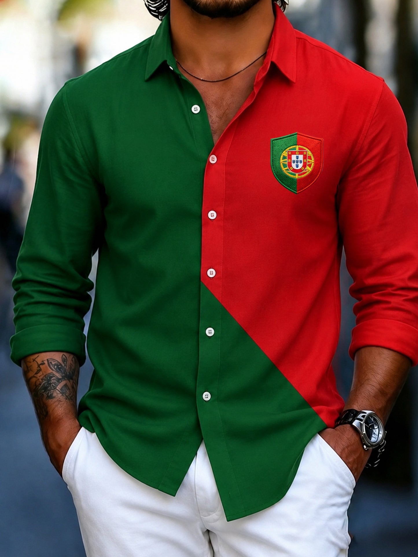 Camisa de manga comprida masculina Portugal Football Fan Art Print